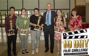 Dario,Maya<Emma,Mr. Davey, Skylar, Mrs. Strouse holding trophies 